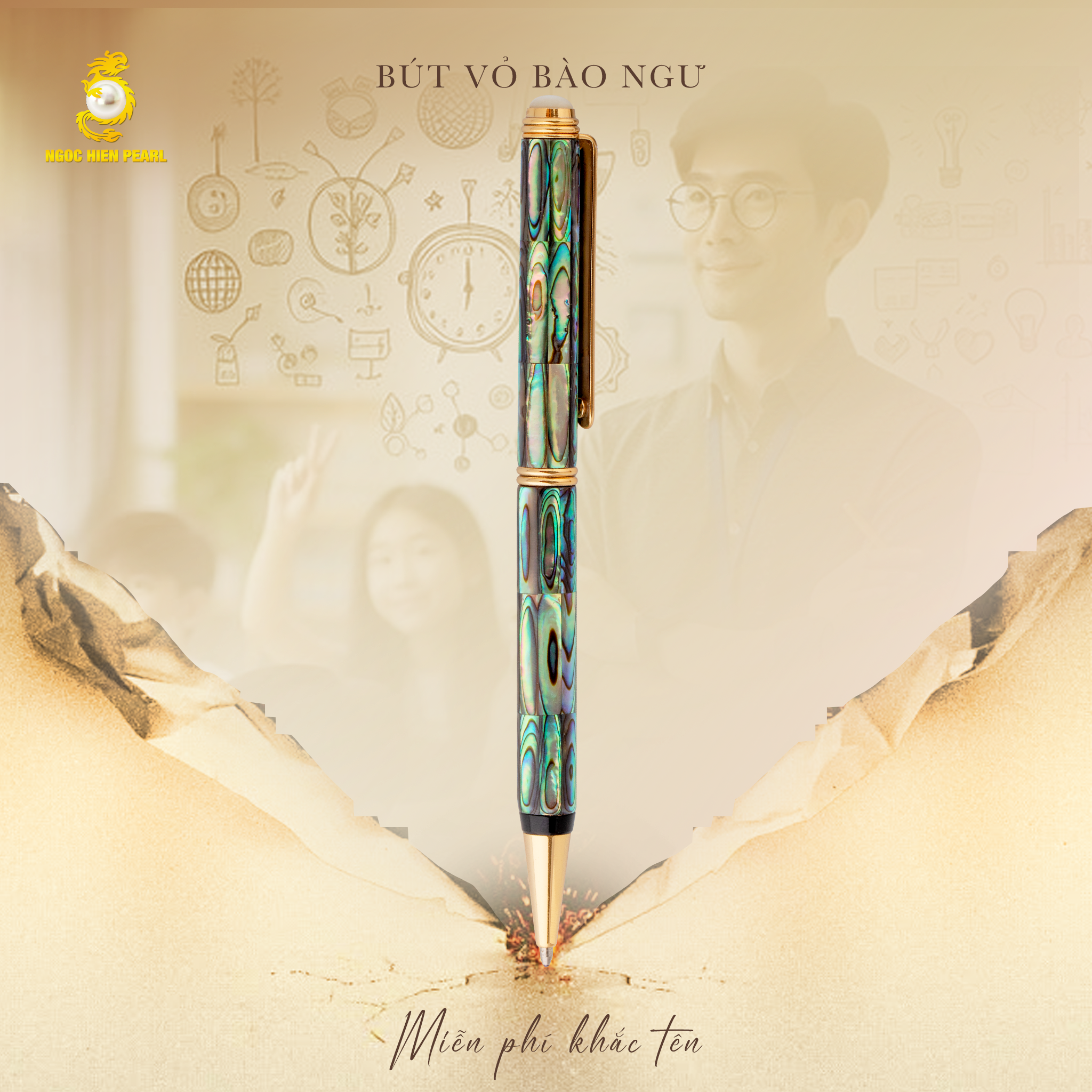  Bút vỏ trai Bào ngư mạ vàng PPS007 