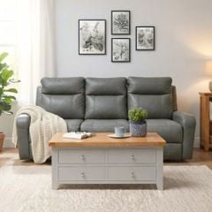 GHẾ SOFA DA BÒ 3 CHỖ CHỈNH CƠ LINDEN MÀU XÁM