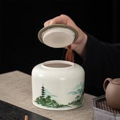 BỘ 2 HŨ ĐỰNG TRÀ TRONG HỘP GỖ