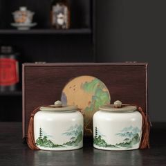 BỘ 2 HŨ ĐỰNG TRÀ TRONG HỘP GỖ