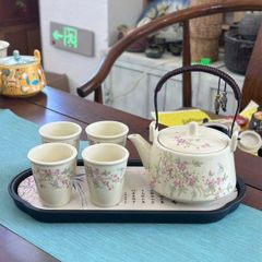 BỘ ẤM CHÉN GỐM HOA CỔ ĐIỂN