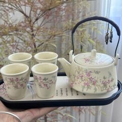 BỘ ẤM CHÉN GỐM HOA CỔ ĐIỂN