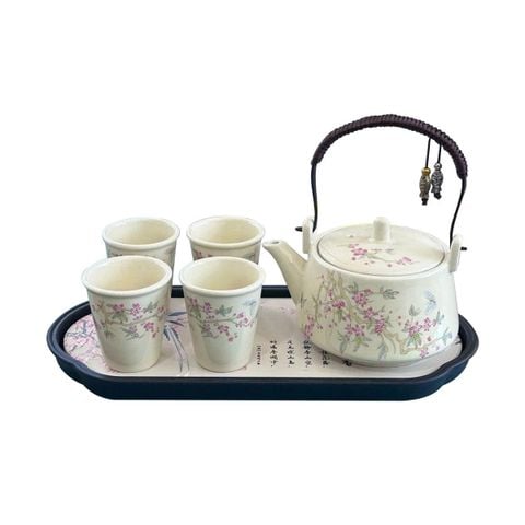 BỘ ẤM CHÉN GỐM HOA CỔ ĐIỂN