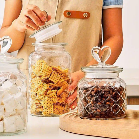 BỘ 3 HŨ THUỶ TINH NẮP TRÁI TIM