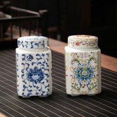 BỘ 2 HŨ ĐỰNG TRÀ HOA VĂN SỨ