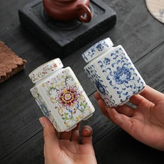 BỘ 2 HŨ ĐỰNG TRÀ HOA VĂN SỨ