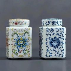 BỘ 2 HŨ ĐỰNG TRÀ HOA VĂN SỨ