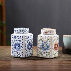 BỘ 2 HŨ ĐỰNG TRÀ HOA VĂN SỨ