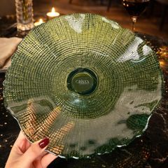 KHAY THỦY TINH CHÂN ĐẾ CRISTA  MÀU XANH