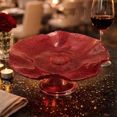 KHAY THỦY TINH CHÂN ĐẾ CRISTA  MÀU ĐỎ