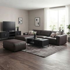 GHẾ SOFA DA BÒ GÓC HAVANA KÈM ĐÔN OTTOMAN