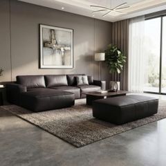 GHẾ SOFA DA BÒ GÓC HAVANA KÈM ĐÔN OTTOMAN