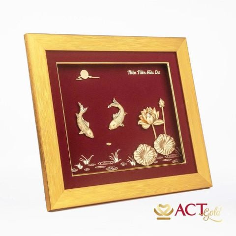 Quà tặng tranh Cá Chép Hoa Sen dát vàng 24k ACT GOLD ISO 9001:2015