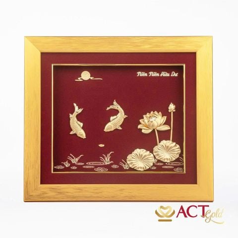 Quà tặng tranh Cá Chép Hoa Sen dát vàng 24k ACT GOLD ISO 9001:2015