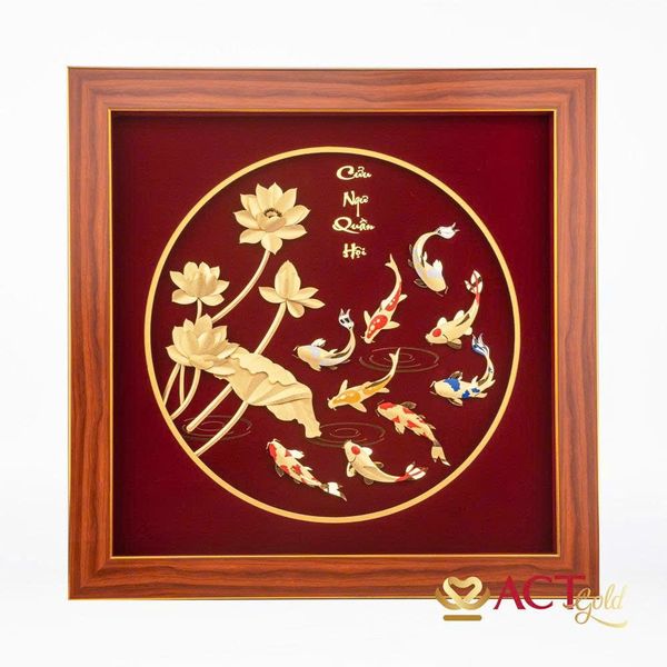 Tranh Cửu Ngư Hoa Sen dát vàng 24k ACT GOLD ISO 9001:2015
