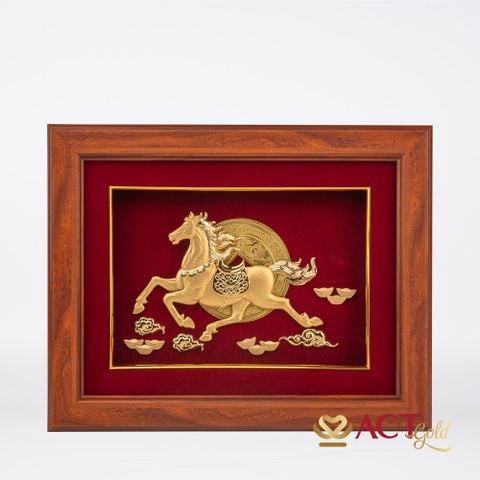 Quà tặng Tranh Ngựa Tài Lộc dát vàng 24k ACT GOLD ISO 9001:2015