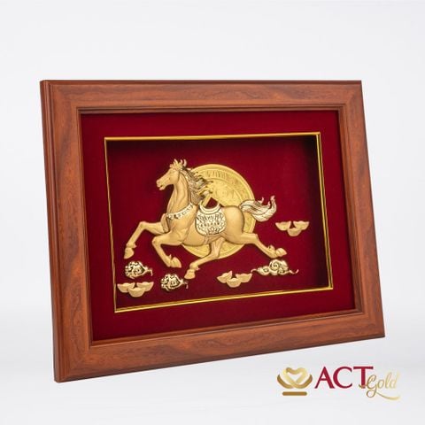 Quà tặng Tranh Ngựa Tài Lộc dát vàng 24k ACT GOLD ISO 9001:2015