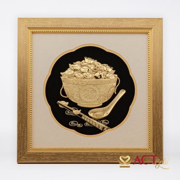 Quà tặng Tranh Bát cơm vàng sung túc 24k ACT GOLD ISO 9001:2015