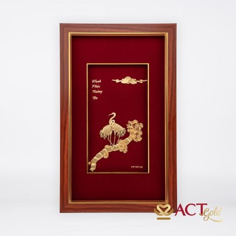 Quà tặng tranh Đôi Hạc dát vàng 24k ACT GOLD ISO 9001:2015 (Mẫu 4)
