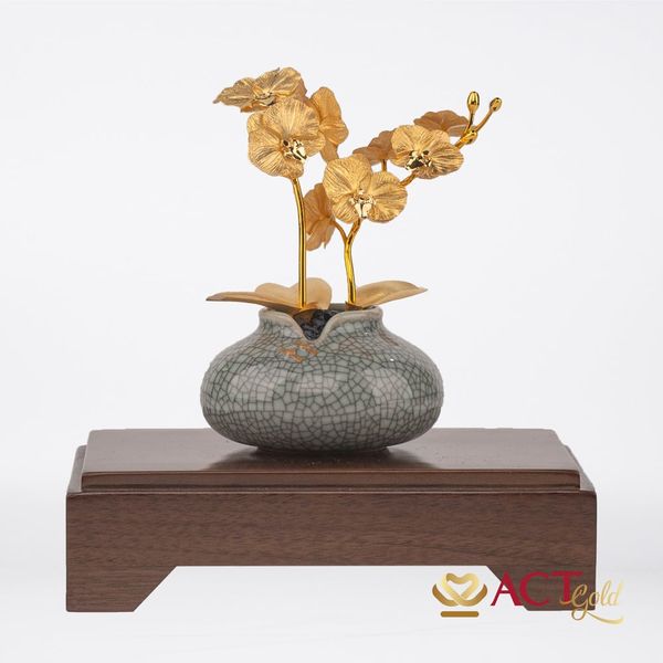 Quà tặng Lọ Hoa Lan 2 Cành dát vàng 24k ACT GOLD ISO 9001:2015