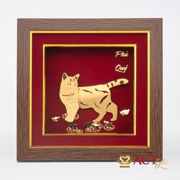 Quà tặng Tranh Mèo Phú Quý dát vàng 24k ACT GOLD ISO 9001:2015