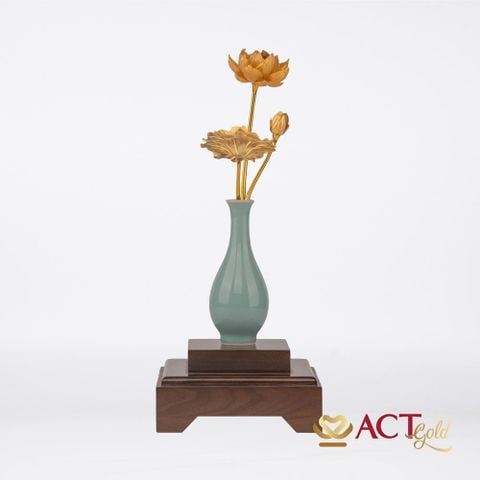 Quà tặng Lọ Hoa Sen 3 Cành dát vàng 24k ACT GOLD ISO 9001:2015