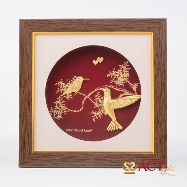 Quà tặng Tranh Đôi Chim Ruồi dát vàng 24k ACT GOLD ISO 9001:2015