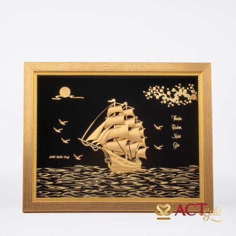 Quà tặng tranh Thuyền dát vàng 24k ACT GOLD ISO 9001:2015 (Mẫu 24)