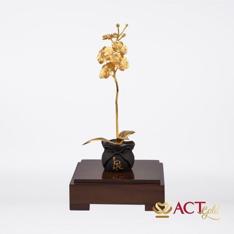 Quà tặng Chậu Lan 1 Cành dát vàng 24k ACT GOLD ISO 9001:2015