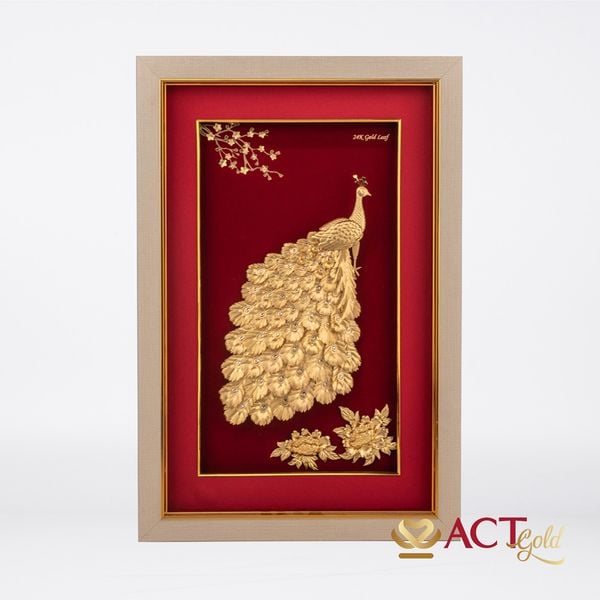 Quà tặng tranh Chim Công dát vàng 24k ACT GOLD ISO 9001:2015