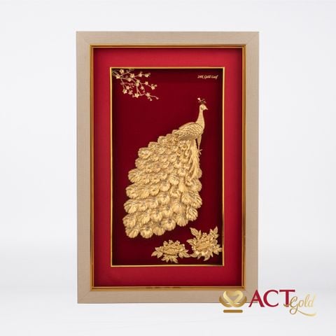 Quà tặng tranh Chim Công dát vàng 24k ACT GOLD ISO 9001:2015