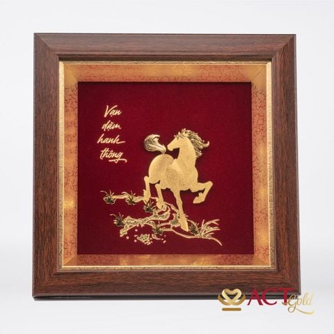 Quà Tặng Tranh Ngựa Vạn Dặm Hanh Thông dát vàng 24k ACT GOLD ISO 9001:2015