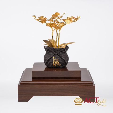 Quà tặng Chậu Lan 3 Cành dát vàng 24k ACT GOLD ISO 9001:2015
