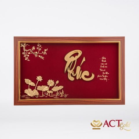 Quà tặng Tranh chữ Phúc hoa Sen dát vàng 24k ACT GOLD ISO 9001:2015