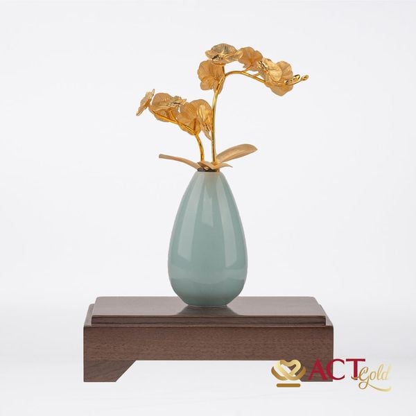 Quà tặng Lọ Hoa Lan 2 Cành dát vàng 24k ACT GOLD ISO 9001:2015