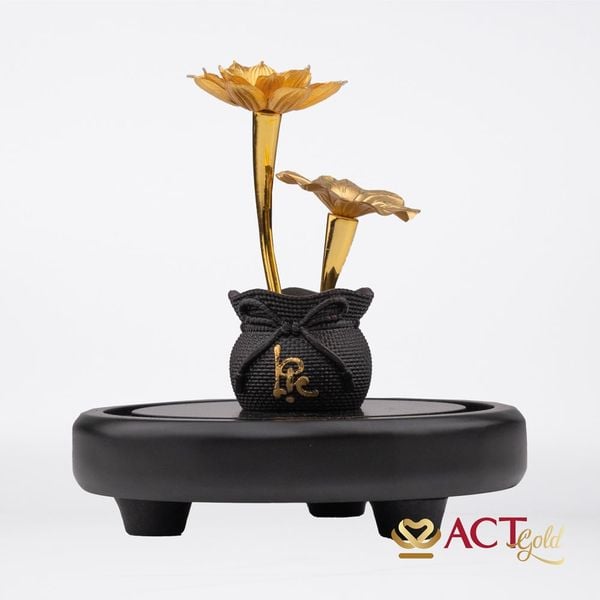 Quà tặng Chậu Sen 2 Cành dát vàng 24k ACT GOLD ISO 9001:2015
