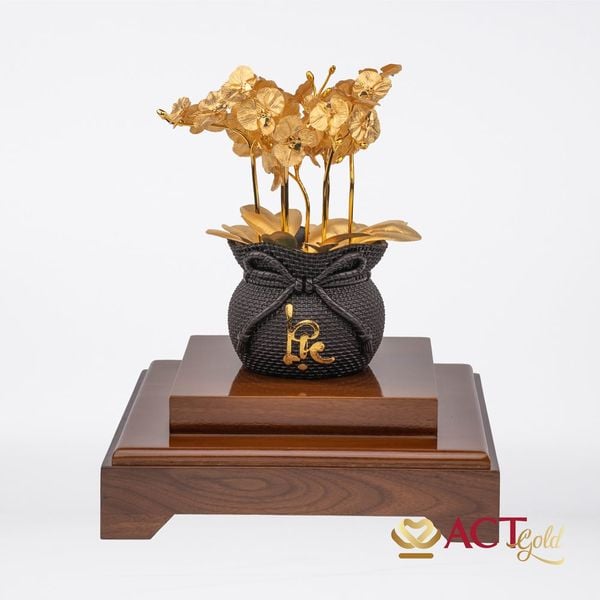 Quà tặng Chậu Lan 7 Cành dát vàng 24k ACT GOLD ISO 9001:2015