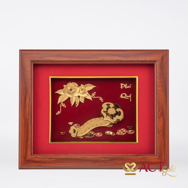Quà tặng Tranh Gậy Như Ý dát vàng 24k ACT GOLD ISO 9001:2015