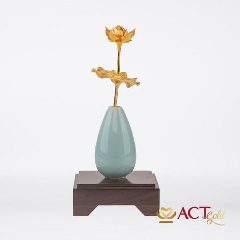 Quà tặng Lọ Hoa Sen 2 Cành dát vàng 24k ACT GOLD ISO 9001:2015