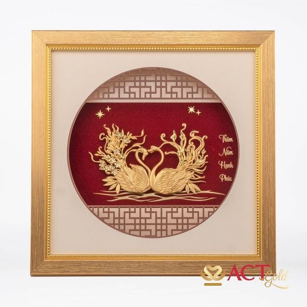 Quà tặng tranh Đôi Thiên Nga dát vàng 24k ACT GOLD ISO 9001:2015 (Mẫu 3)