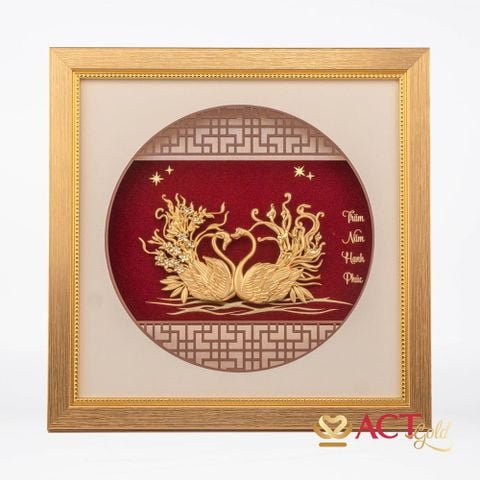 Quà tặng tranh Đôi Thiên Nga dát vàng 24k ACT GOLD ISO 9001:2015 (Mẫu 3)