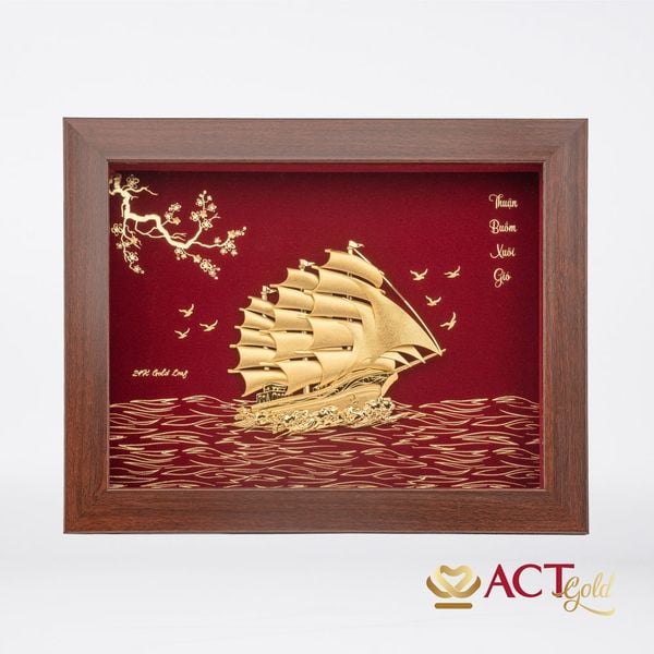 Quà tặng tranh Thuyền dát vàng 24k ACT GOLD ISO 9001:2015 (Mẫu 1)