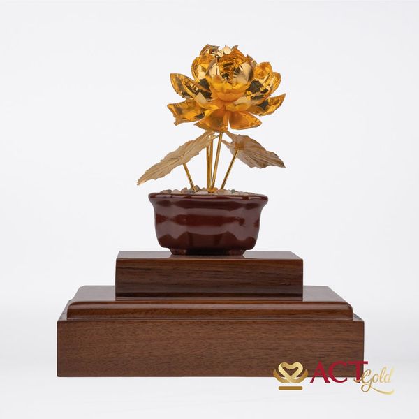 Quà tặng Chậu Sen 5 Cành dát vàng 24k ACT GOLD ISO 9001:2015 (Mẫu 3)