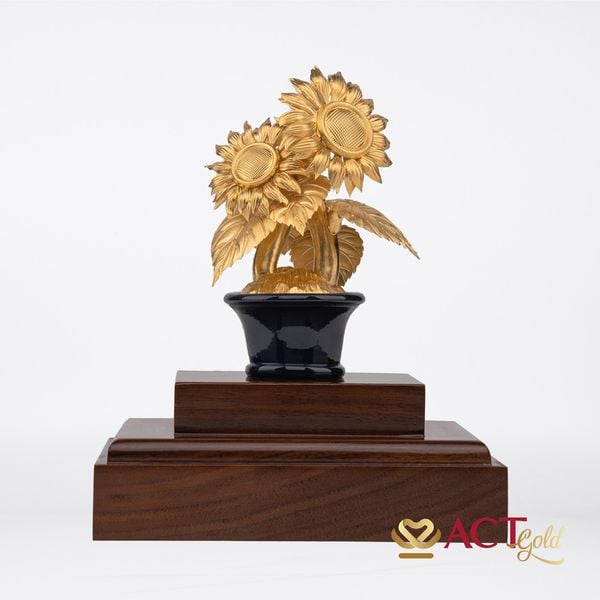 Quà tặng Chậu Hướng Dương dát vàng 24k ACT GOLD ISO 9001:2015 (Mẫu 2)