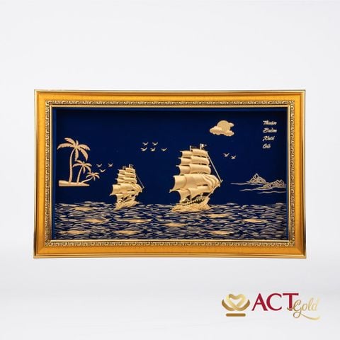 Quà tặng Tranh Đôi Thuyền dát vàng 24k ACT GOLD ISO 9001:2015