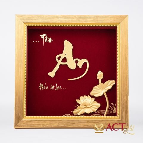 Quà tặng Tranh Chữ An Hoa Sen dát vàng 24k ACT GOLD ISO 9001:2015