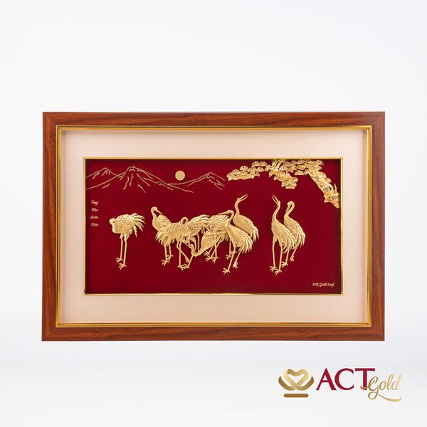 Quà tặng tranh Tùng Hạc Diên Niên dát vàng 24k ACT GOLD ISO 9001:2015