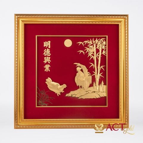 Quà tặng tranh Đôi Gà dát vàng 24k ACT GOLD ISO 9001:2015