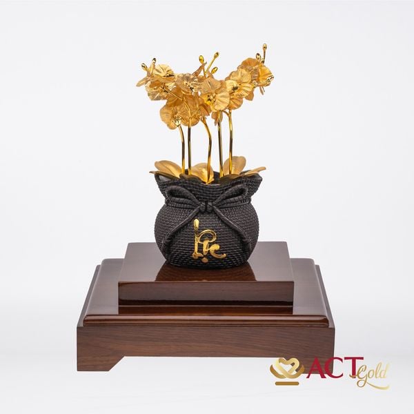 Quà tặng Chậu Lan 5 Cành dát vàng 24k ACT GOLD ISO 9001:2015