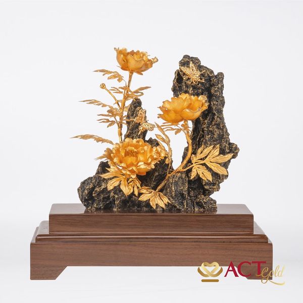 Quà tặng Hoa Mẫu Đơn Tiểu Cảnh Dát Vàng 24k ACT GOLD ISO 9001:2015